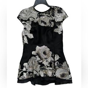 Lela Rosa Metallic Mini Dress Size 6 Silk Dress Black Silver